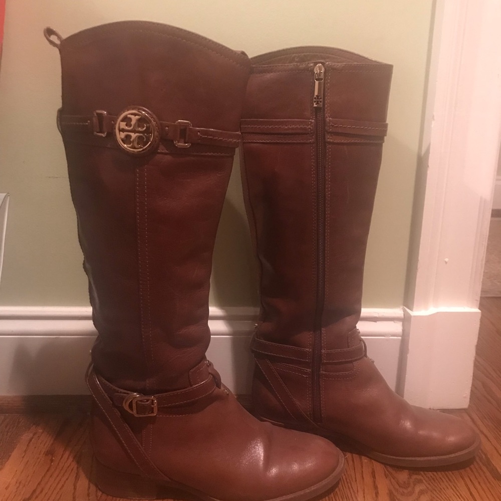 Tory Burch brown logo riding boots